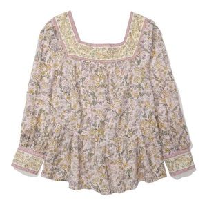 AMERICAN EAGLE SQUARE NECK FLORAL BOHO PEASANT TOP NWT